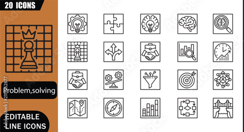 Quadro su tela Creative solution icons set, 20 editable line art icons set, creativity, critica