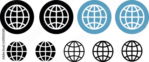Global Website World Icon Set with Circle Frames for Internet and Web UI Design