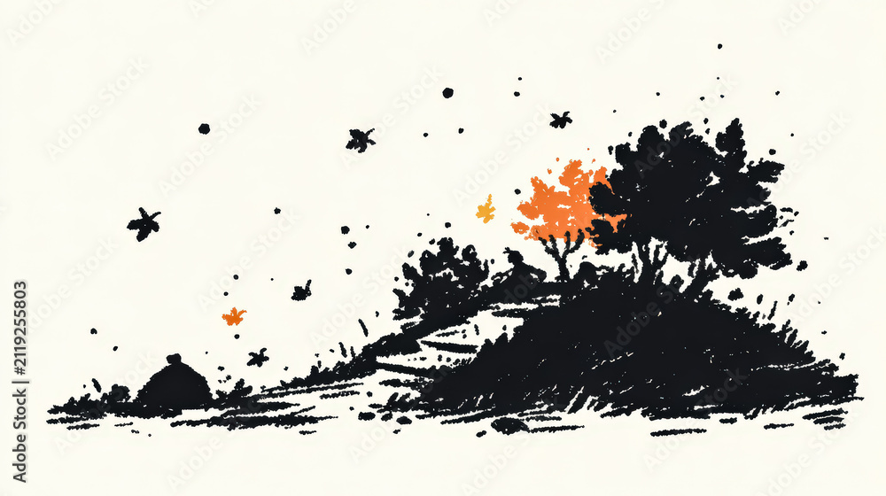 Obraz premium Trash Heap Among Autumn Leaves in Abstract Illustration