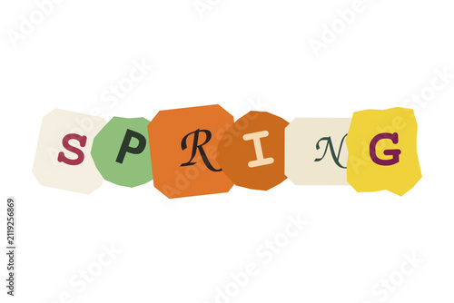 Spring word cutout ransom note style collage typography