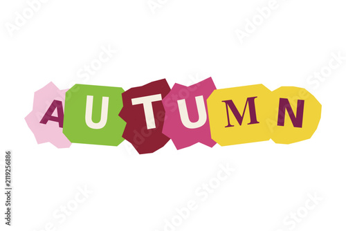 Autumn word cutout ransom note style collage typography