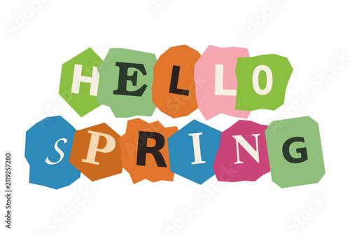 Hello spring cutout style typography greeting