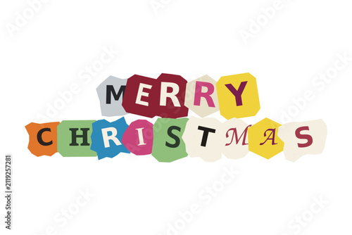 Merry christmas cutout style typography design