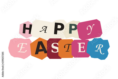 Happy easter cutout style typography design