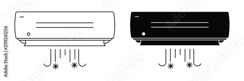 Air Conditioner Cooling Icon Set,  Indoor Air Conditioning, AC Climate Control Line and Solid Vector Collection.