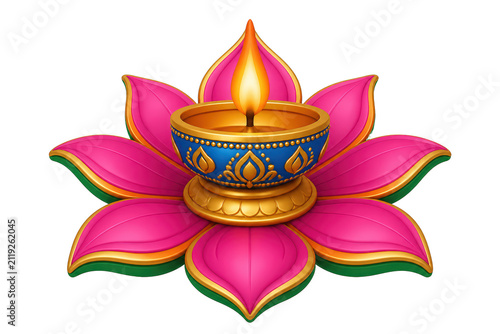 Decorative oil lamp on pink lotus with flame
