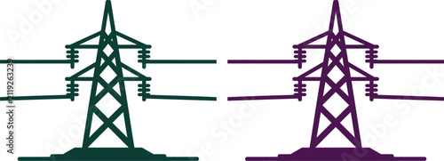 Two power transmission towers with connected wires