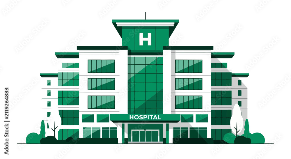 Obraz premium Modern Green Hospital Building Illustration For Medical Healthcare And Wellness Concepts