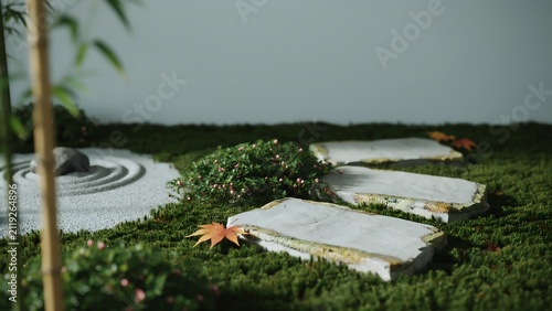 Miniature Zen Garden With Stone Paths And Mossy Ground