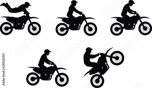 Quadro su tela Motocross rider silhouette vector icon set isolated on white background for extr