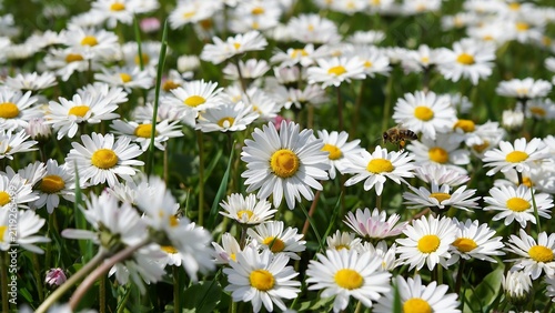 Beautiful Daisy Flowers Blooming in Sunny Meadow Field