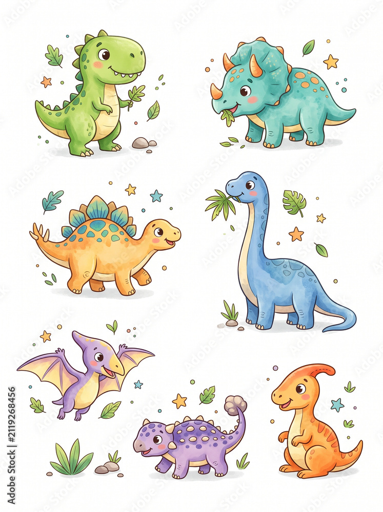 Fototapeta premium set of funny cartoon dinosaurs