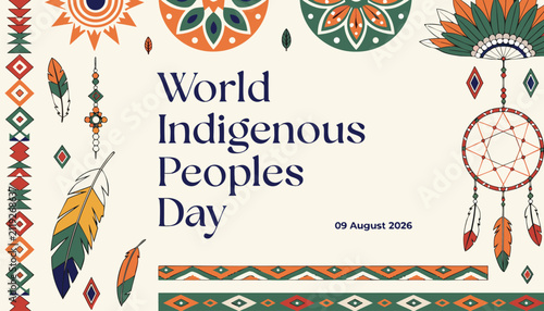 World indigenous peoples day celebration banner with traditional patterns