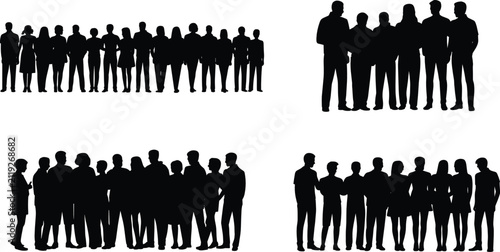 Фотография People silhouettes vector set featuring large crowds groups of casual friends co