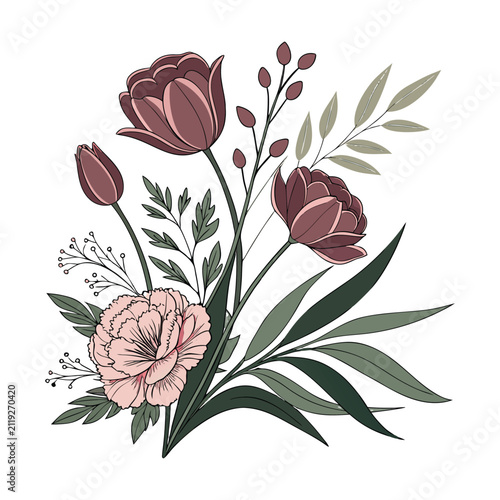 Bouquet of Pink Roses with Leaves Vintage Floral Vector Illustration for Spring Nature Design Card Wallpaper and Blossom Decoration