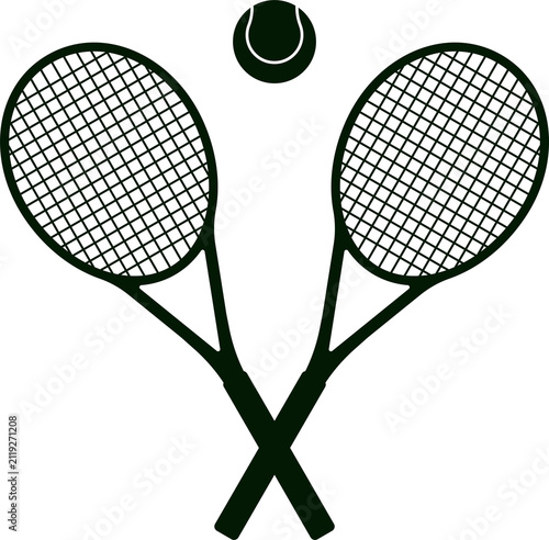 Crossed Tennis Rackets and Ball Black Illustration