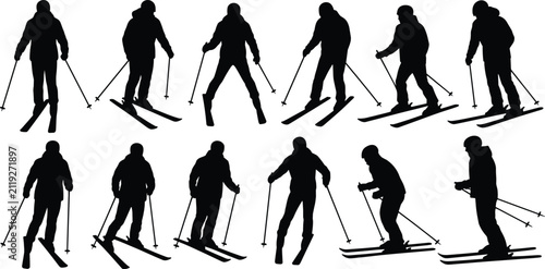 Foto Skiing silhouettes vector set featuring alpine skiers downhill skiing with skis