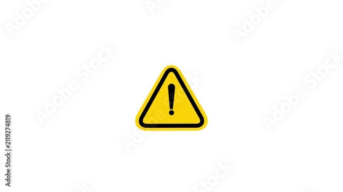 Warning sign appears on white background simple animation sequence