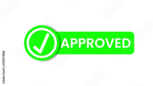 Approved stamp animation progressing from circle to label green background
