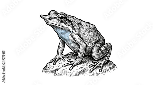 Bild auf Leinwand Detailed sketch of frog perched on rock