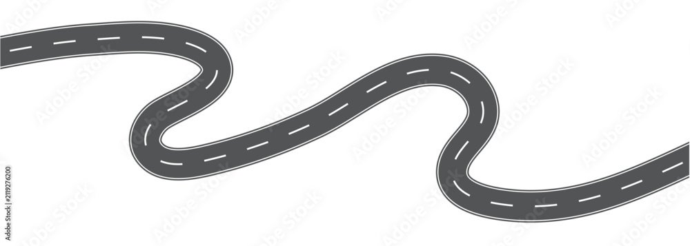 Obraz premium Horizontal asphalt road template. Winding road vector illustration. Seamless highway marking Isolated on background.