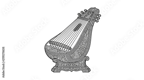 Foto Detailed Indian sitar string instrument sketch.