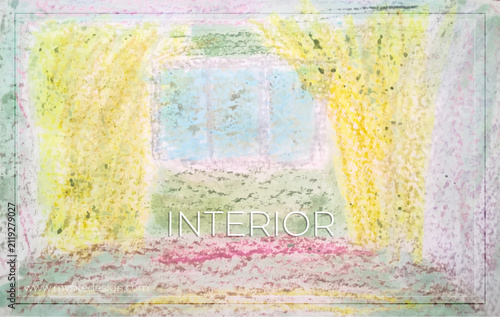 Interior with Window and Curtains Watercolor Illustration