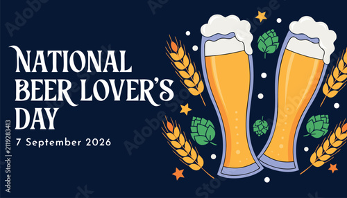 Konstfotografi National beer lovers day celebration poster with glasses and wheat