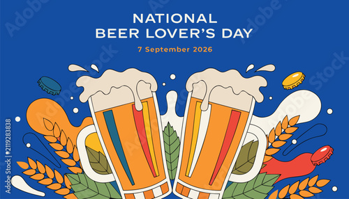 Canvastavla National beer lovers day celebration poster with beer mugs and wheat