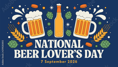 Canvastavla National beer lovers day celebration graphic with beer mugs and hops