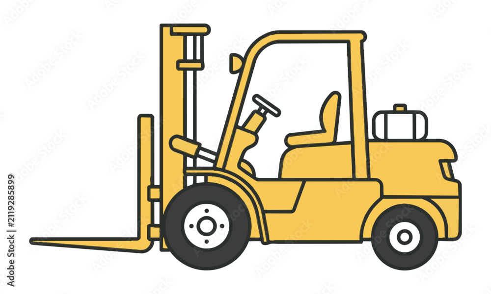 Naklejka premium A simple outline forklift icon in a flat vector style isolated on white, industrial vehicle concept