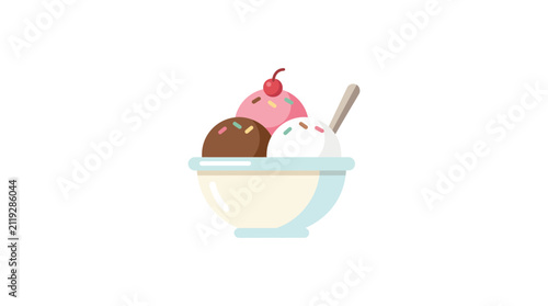 Ice cream sundae in a bowl flat vector illustration on white background