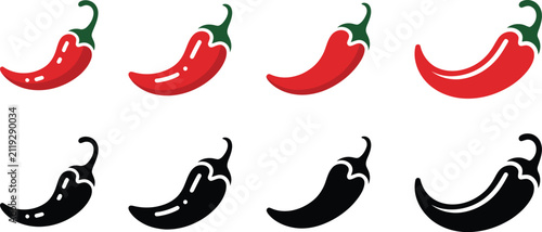 Foto Chili Pepper Icon Set, Vector Silhouette Illustrations On White Background
