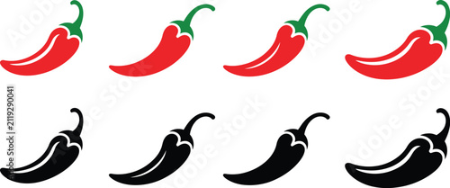 Quadro su tela Chili Pepper Icon Set, Vector Silhouette Illustrations On White Background