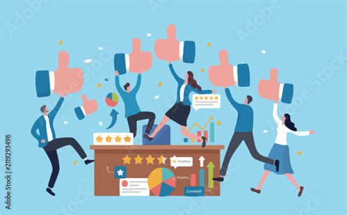 фотографія Thumb up customer feedback, satisfaction positive quality score, client excellen