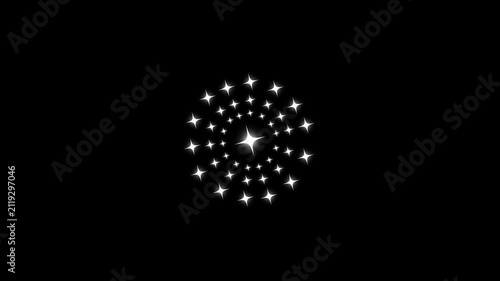 Glitter sparkle twinkle star animation with alpha channel, white cartoon flat vector looping on black background, seamless animated twinkling stars effect for overlays and motion graphics 4k