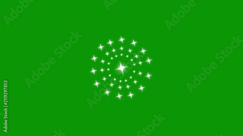 Glitter sparkle twinkle star animation with alpha channel, white cartoon flat vector looping on green background, seamless animated twinkling stars effect for overlays and motion graphics 4k
