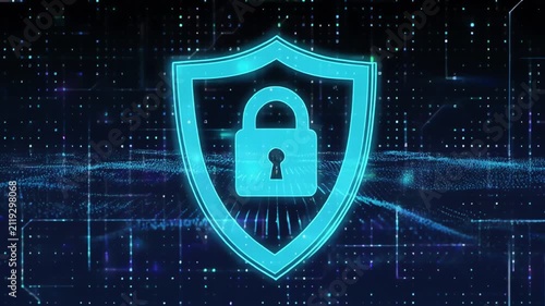 Blue Shield and Padlock Cybersecurity Digital Interface Animation