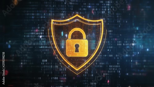 Cyber Security Concept with Digital Shield and Padlock