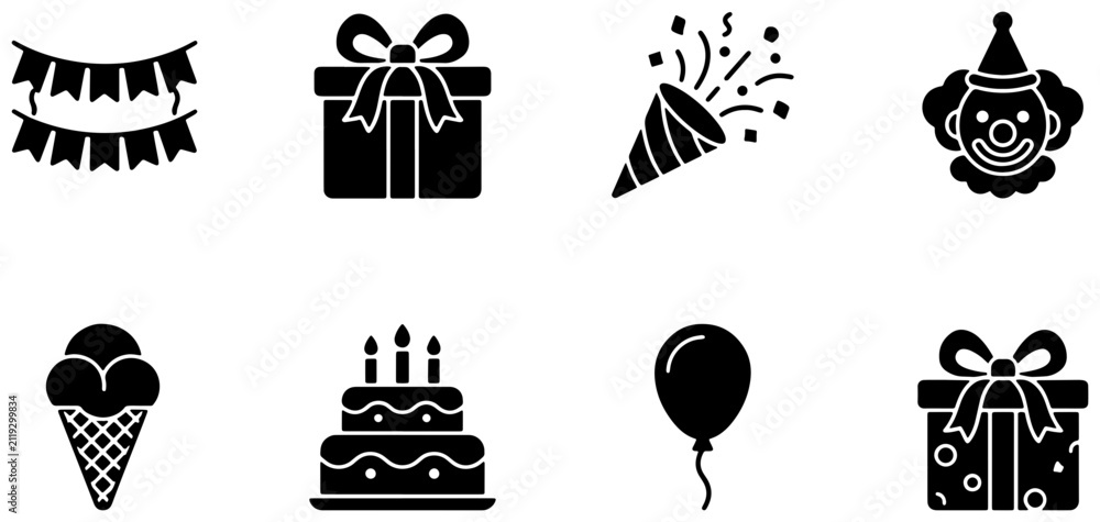 Fototapeta premium Birthday Party Icons Set, Celebration Graphics, Festive Elements