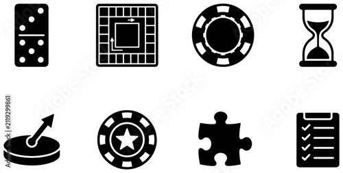 Game Icons Set, Entertainment Symbols, Board Game, Casino Chip, Domino, Puzzle
