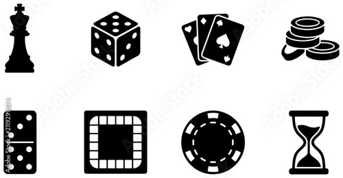 Gambling Icons Set, Casino Game Symbols, Board Game Elements