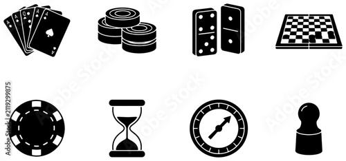 Game Icons Set, Gambling Symbols, Board Game Pieces