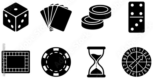 Casino Game Icons Set, Gambling Symbols Collection, Dice, Cards, Chips, Roulette