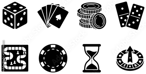 Gambling Icons Set, Casino Game Symbols, Vector Collection