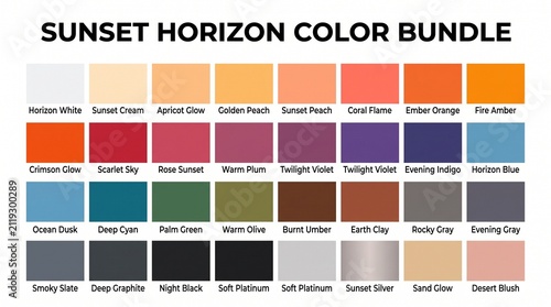 Sunset horizon color palette bundle and swatch selection with collection