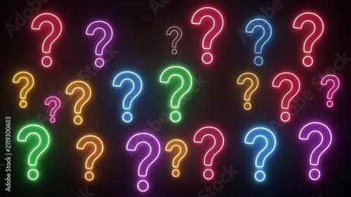 Colorful Glowing Neon Question Marks Animation on Black