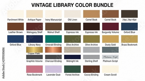 Vintage library color palette swatch chart with hex codes collection identity