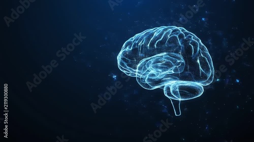 Digital Blue Holographic Brain with Glowing Particles