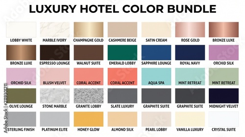 Luxury hotel interior color palette collection with elegant tone selection